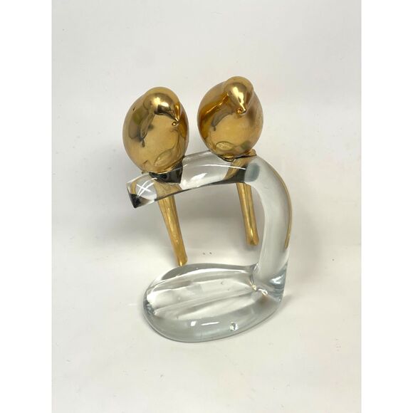 Vintage Art Glass Two Gold Birds on Branch Gold Penko Y2K Figurine 5.5" - Picture 1 of 5